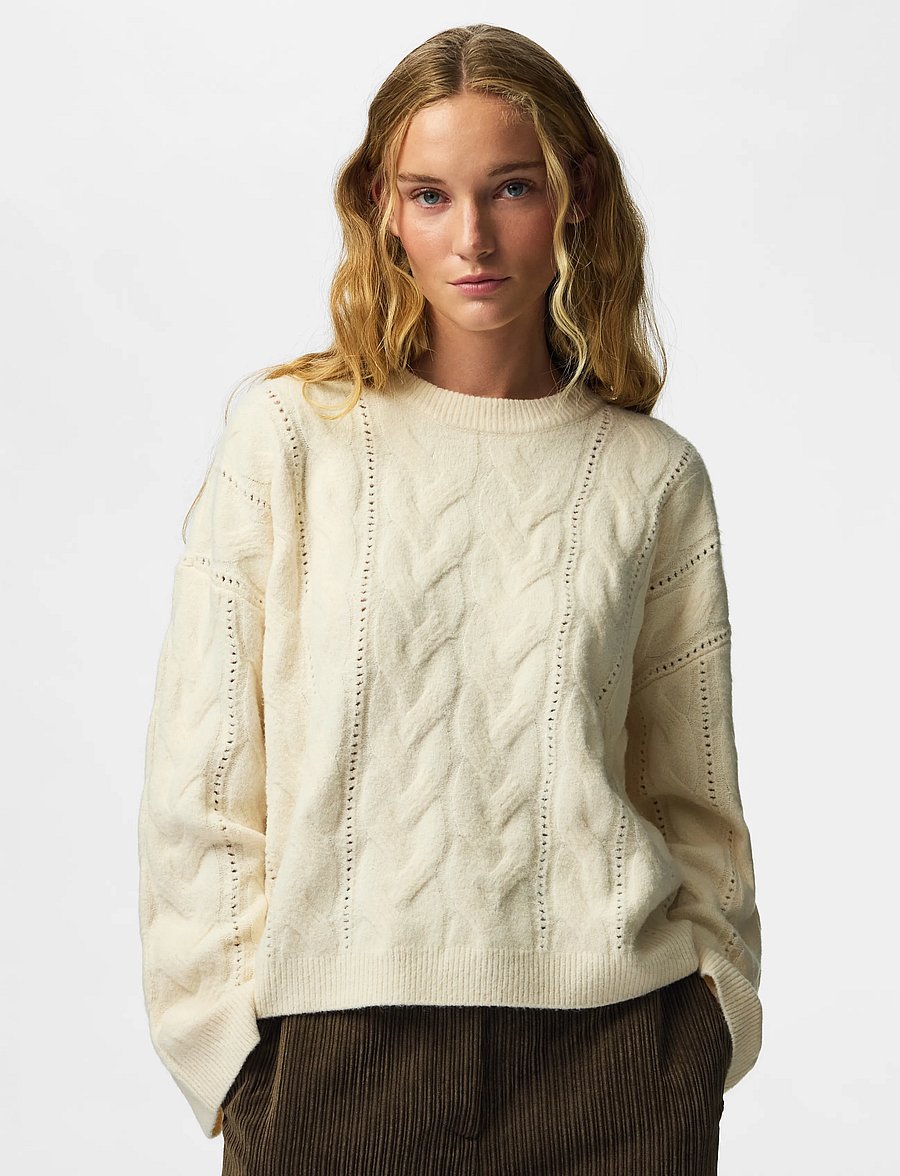 Pieces - PCKATHY LS O-NECK CABLE KNIT NOOS BC - stickade tröjor - birch - 0