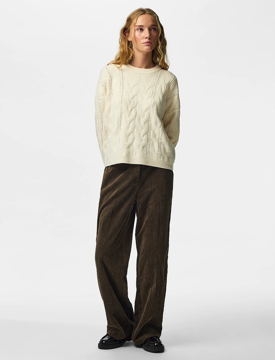 Pieces - PCKATHY LS O-NECK CABLE KNIT NOOS BC - stickade tröjor - birch - 4
