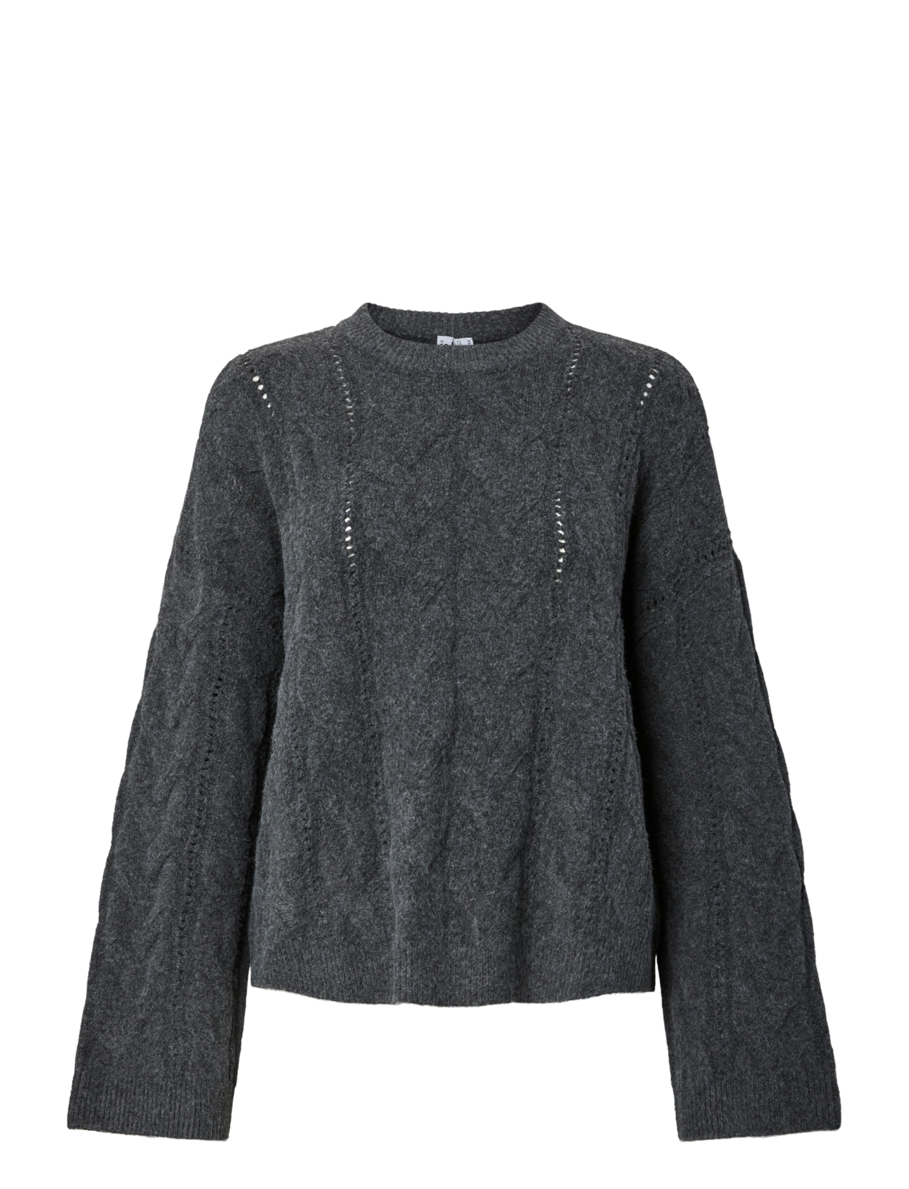 Pieces PCKATHY LS O-NECK CABLE KNIT NOOS BC - Knitwear - DARK GREY MELANGE / grey