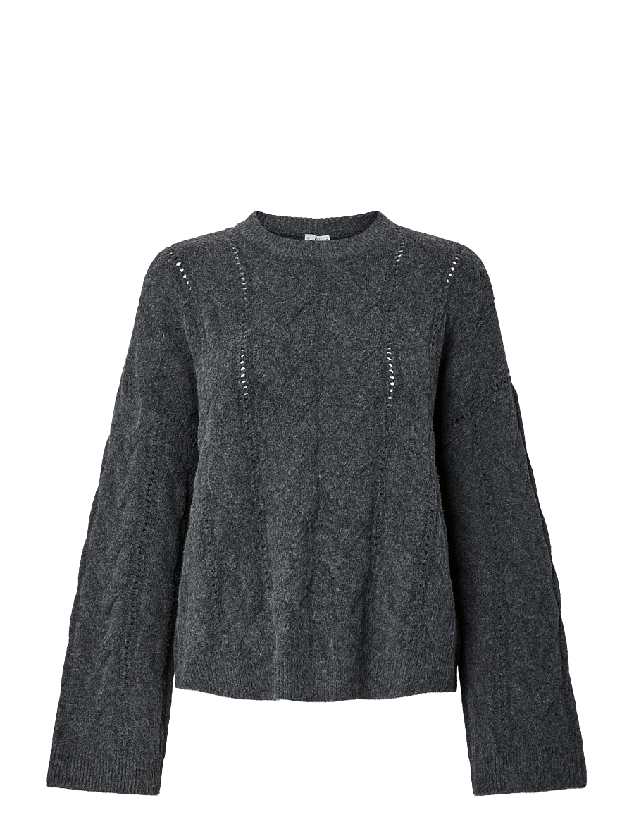 Pieces - PCKATHY LS O-NECK CABLE KNIT NOOS BC - dark grey melange - 0
