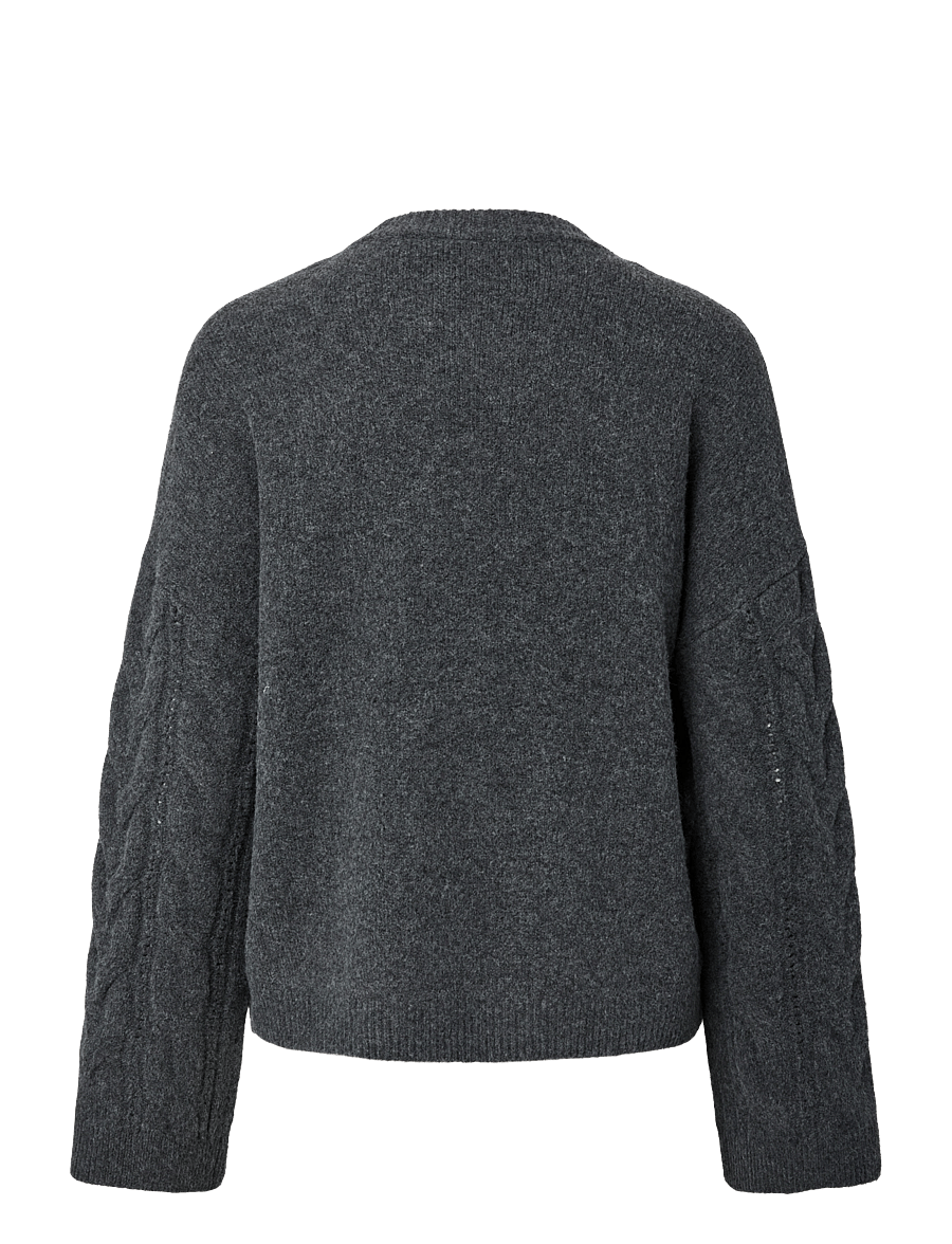 Pieces - PCKATHY LS O-NECK CABLE KNIT NOOS BC - dark grey melange - 1