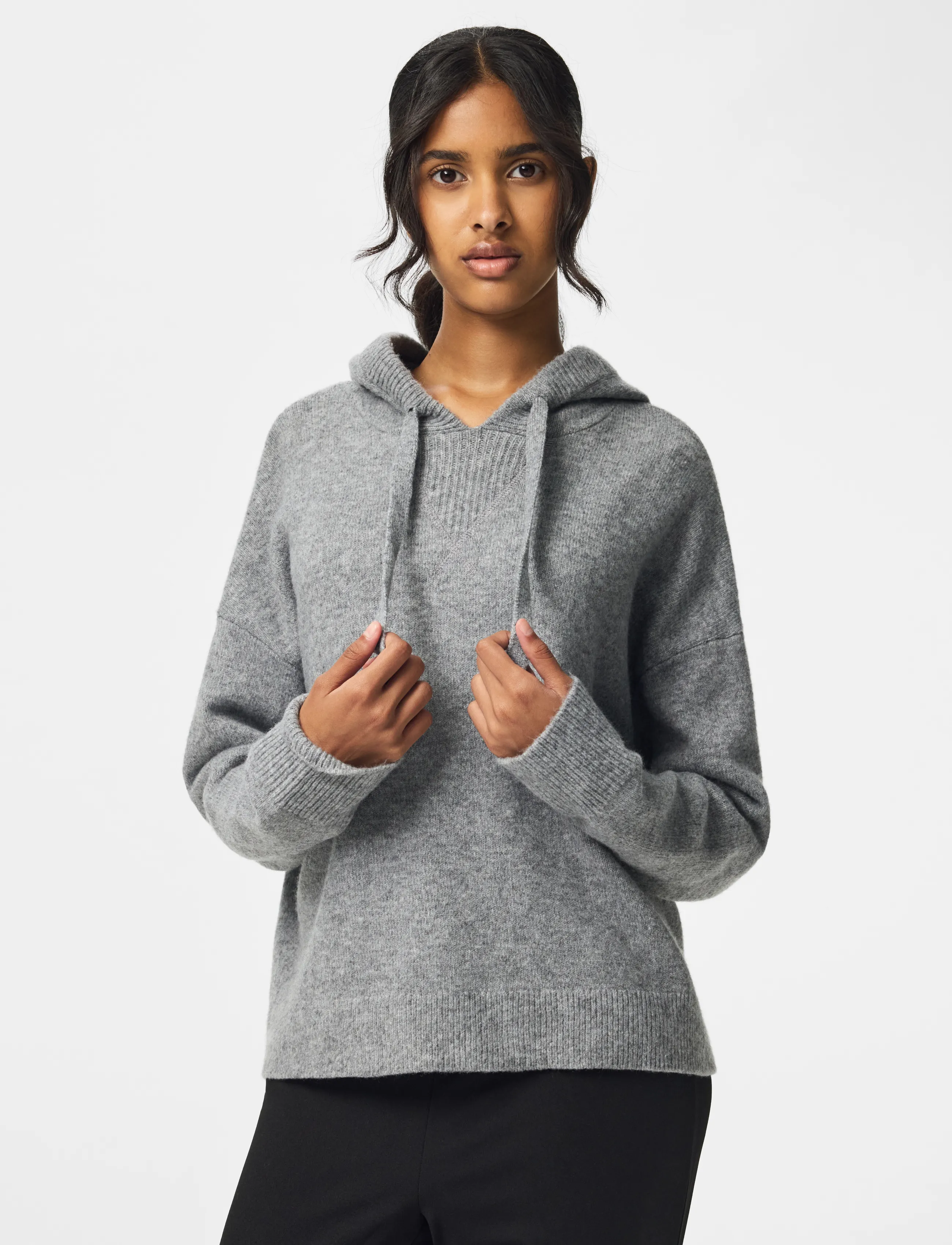 Pieces - PCMALOU LS KNIT HOODIE NOOS BC - medium grey melange - 0