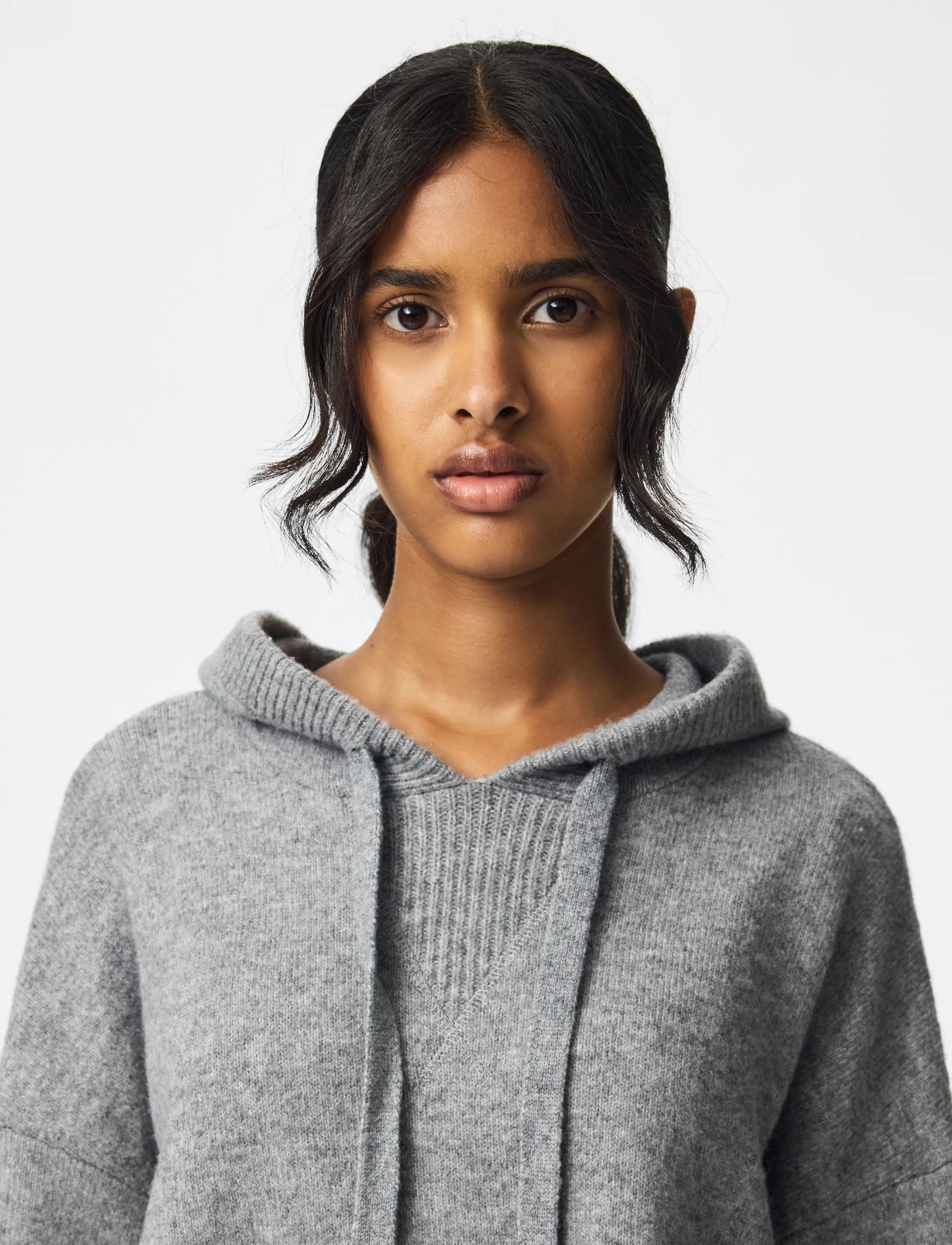 Pieces PCMALOU LS KNIT HOODIE NOOS BC - Fødselsdag - MEDIUM GREY MELANGE / grey
