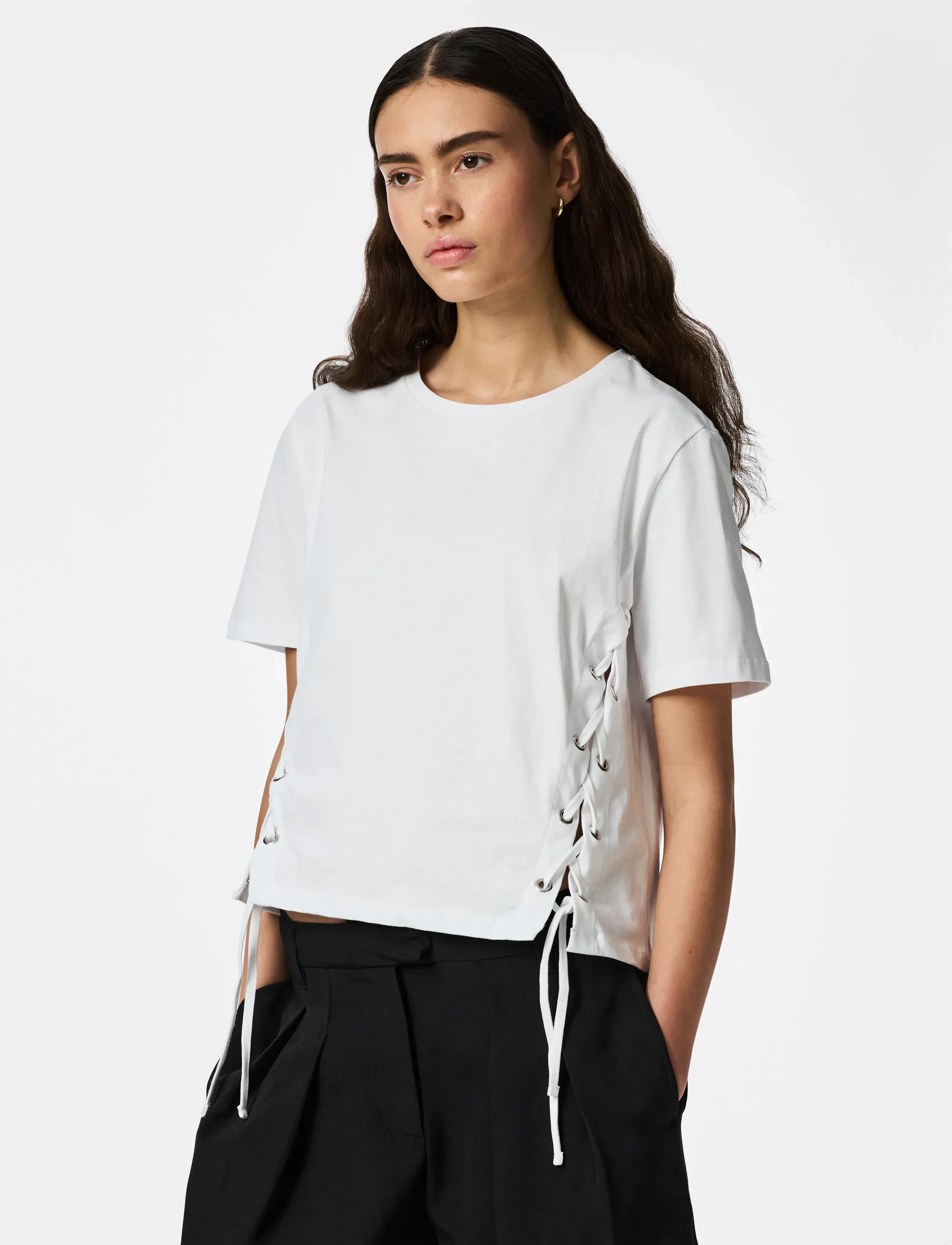 Pieces Pcfenja Ss Tie Detail T-Shirt Jsr D2D Pp, XL, White, T-Shirts & Toppe > Kortærmede, Dame