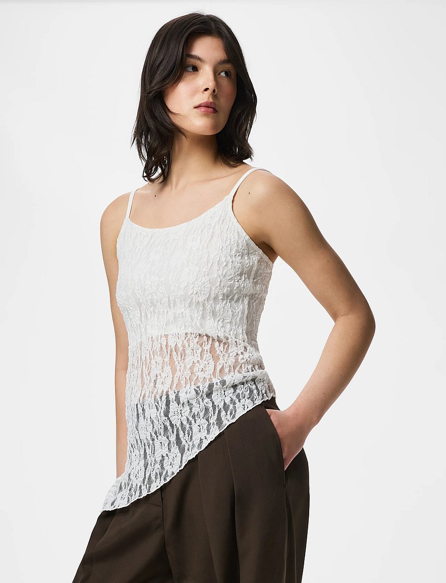 Pieces - PCARIANA SL ASYMMETRIC LACE TOP D2D PP - besondere anlässe - cloud dancer - 0