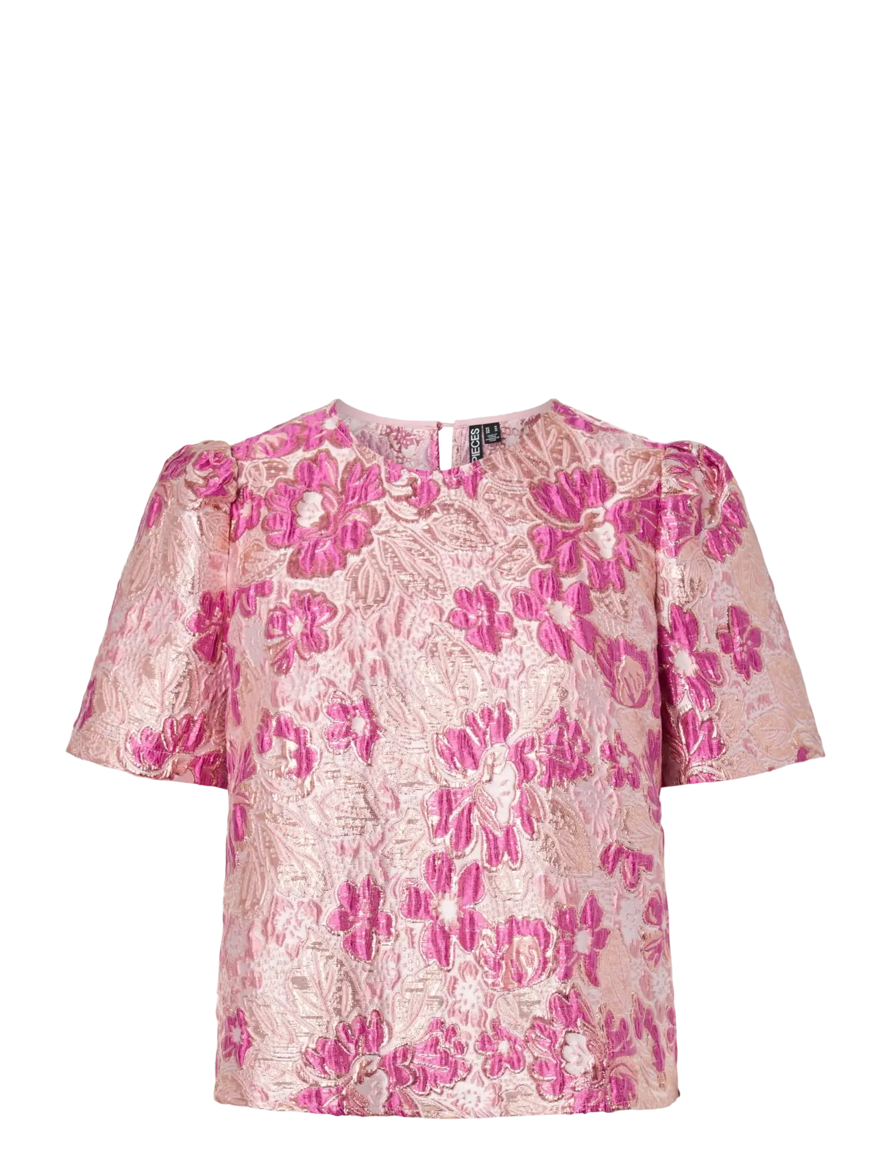 Pieces Pcamelia Ss Jaquard Top D2D Pp, M, Pink, Bluser > Kortærmede, Dame