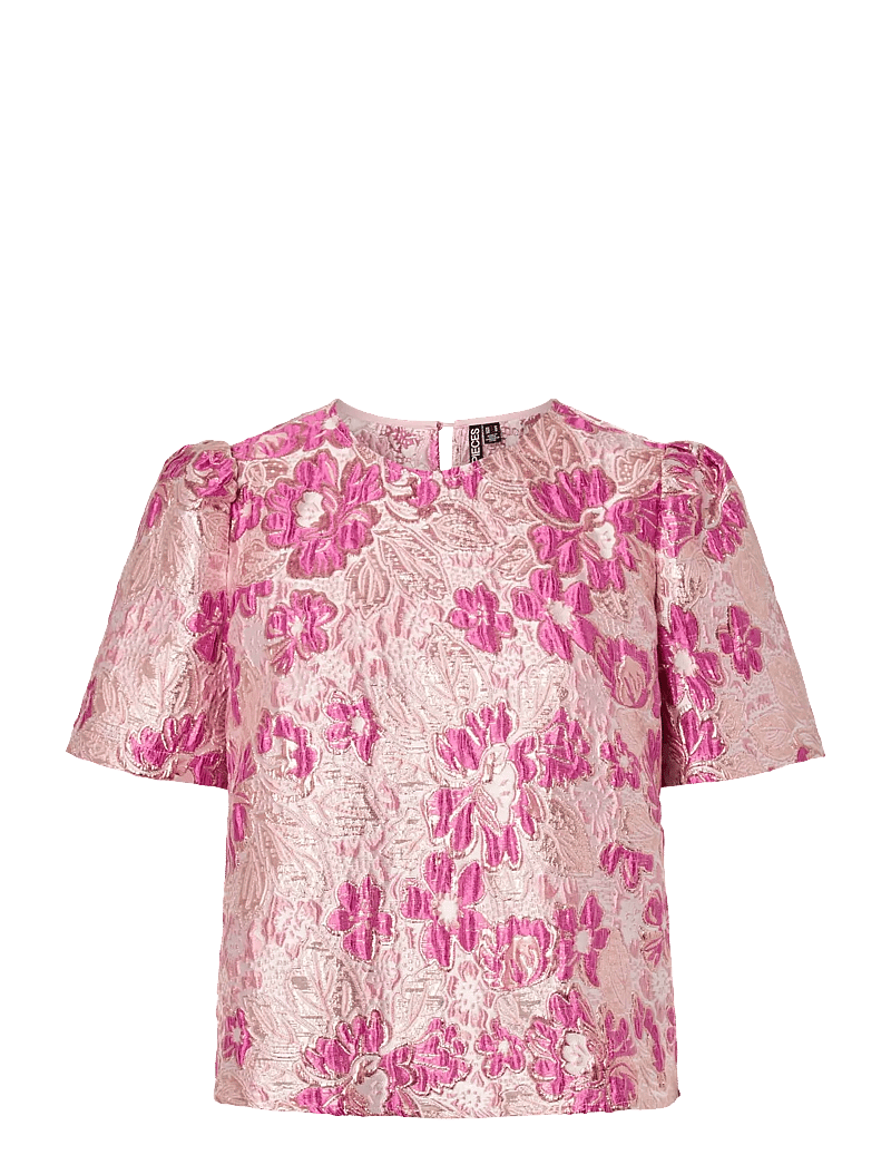 Pieces - PCAMELIA SS JAQUARD TOP D2D PP - short-sleeved blouses - raspberry radiance - 0