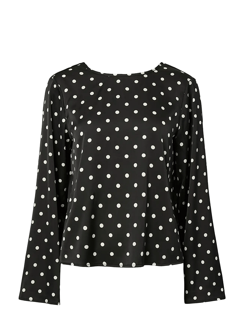 Pieces - PCJYTTA LS SATIN TOP WVN D2D - langærmede bluser - black - 1