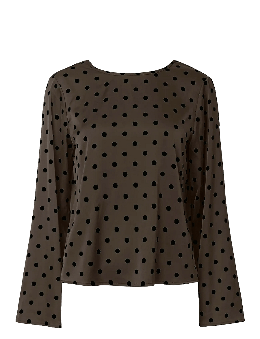 Pieces - PCJYTTA LS SATIN TOP WVN D2D - långärmade blusar - hot fudge - 0