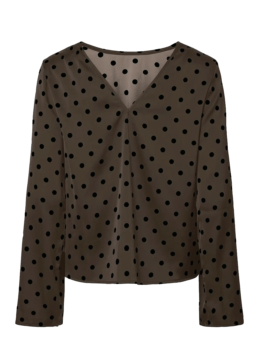 Pieces - PCJYTTA LS SATIN TOP WVN D2D - långärmade blusar - hot fudge - 1