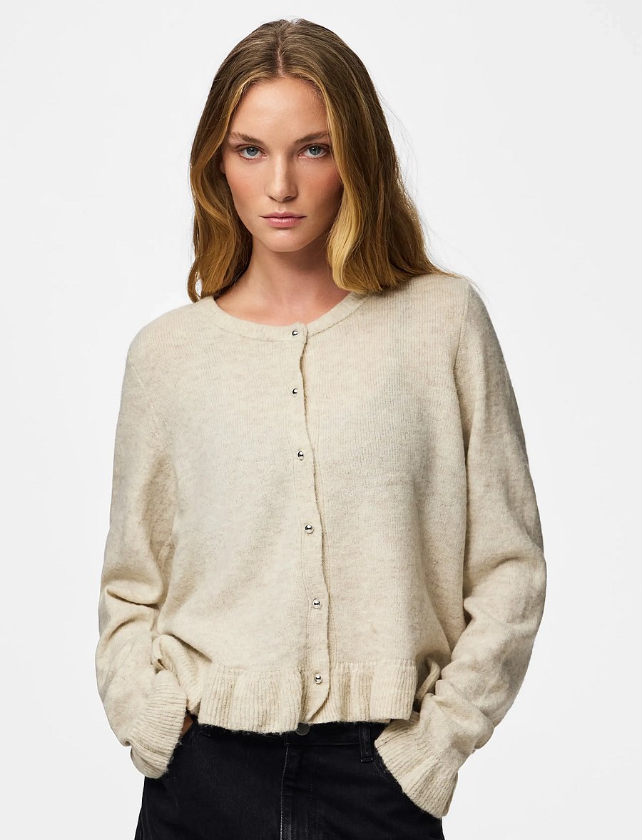 Pieces - PCAMOS LS O-NECK KNIT CARDIGAN PWP BC - strickjacken - birch - 0