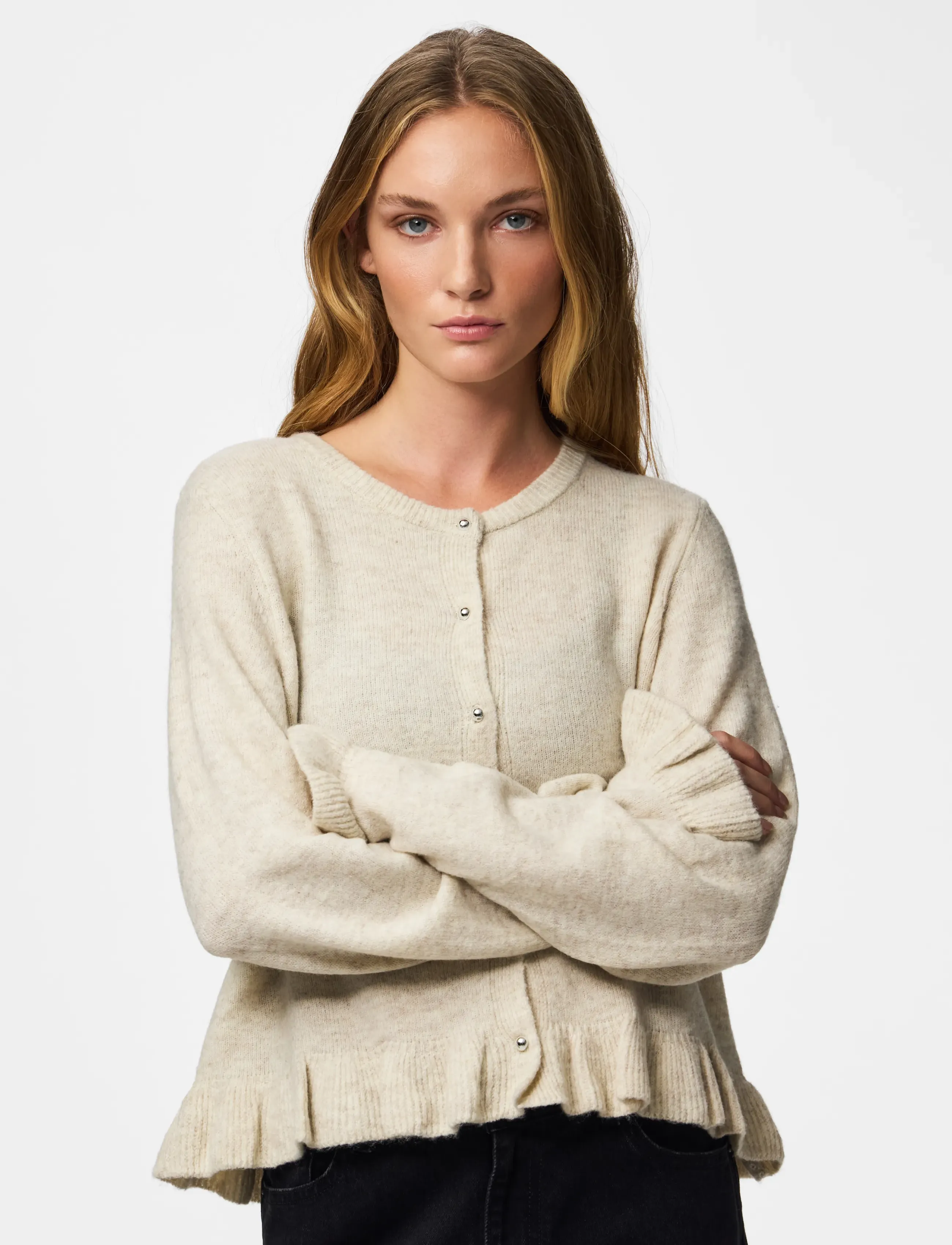 Pieces PCAMOS LS O-NECK KNIT CARDIGAN PWP BC - Födelsedag - BIRCH / cream