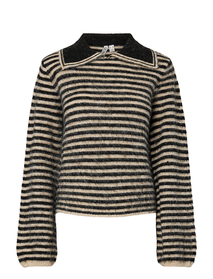 Pieces - PCADA LS COLLAR KNIT BC - striktrøjer - asphalt - 0