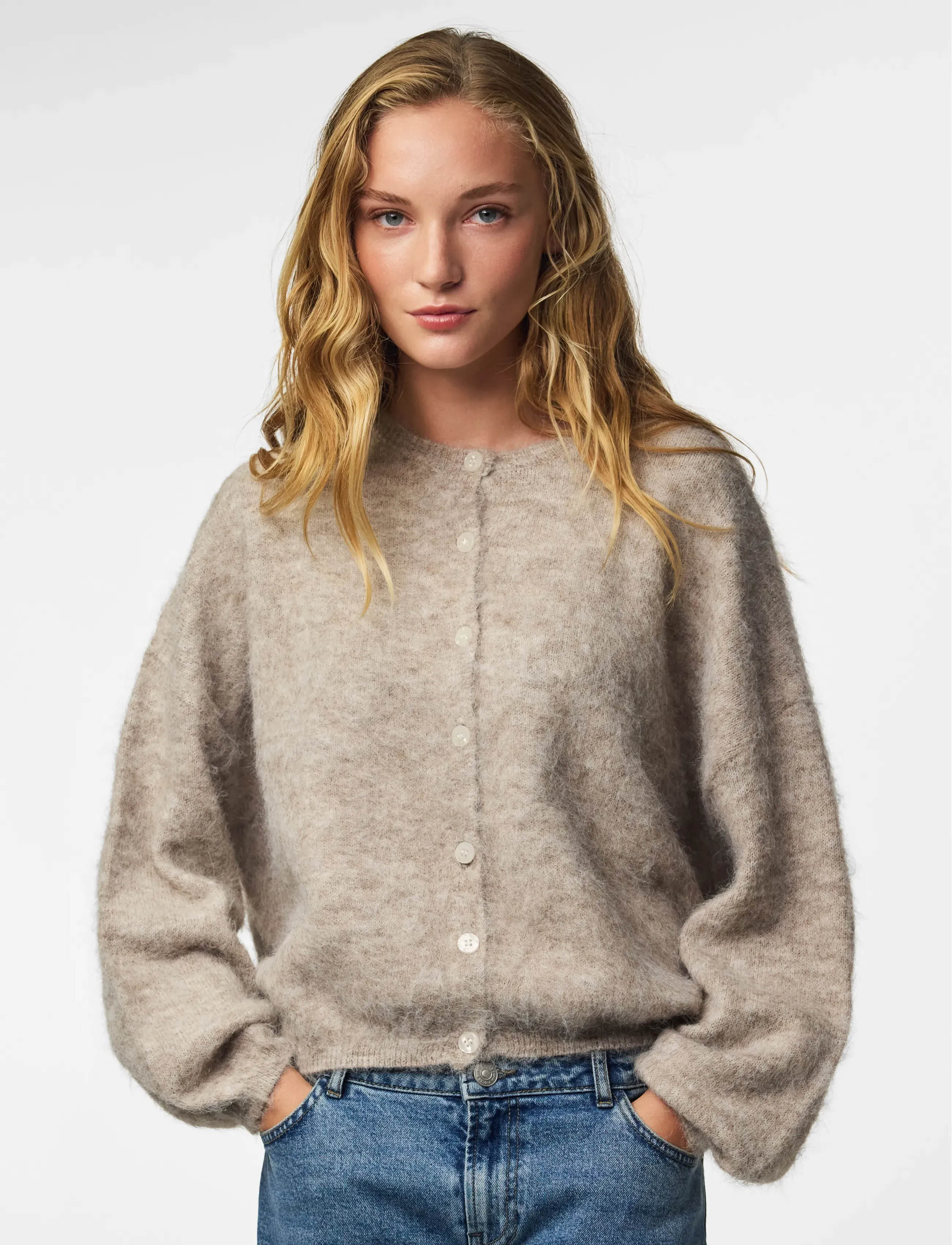 Pieces PCALLIE LS O-NECK KNIT CARDIGAN MWA BC - Clothing - GREIGE / beige