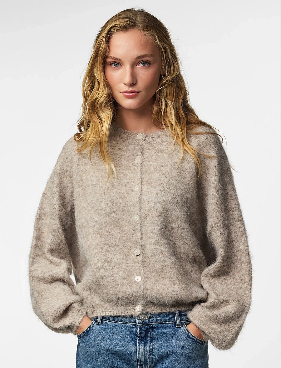 Pieces - PCALLIE LS O-NECK KNIT CARDIGAN MWA BC - koftor - greige - 0