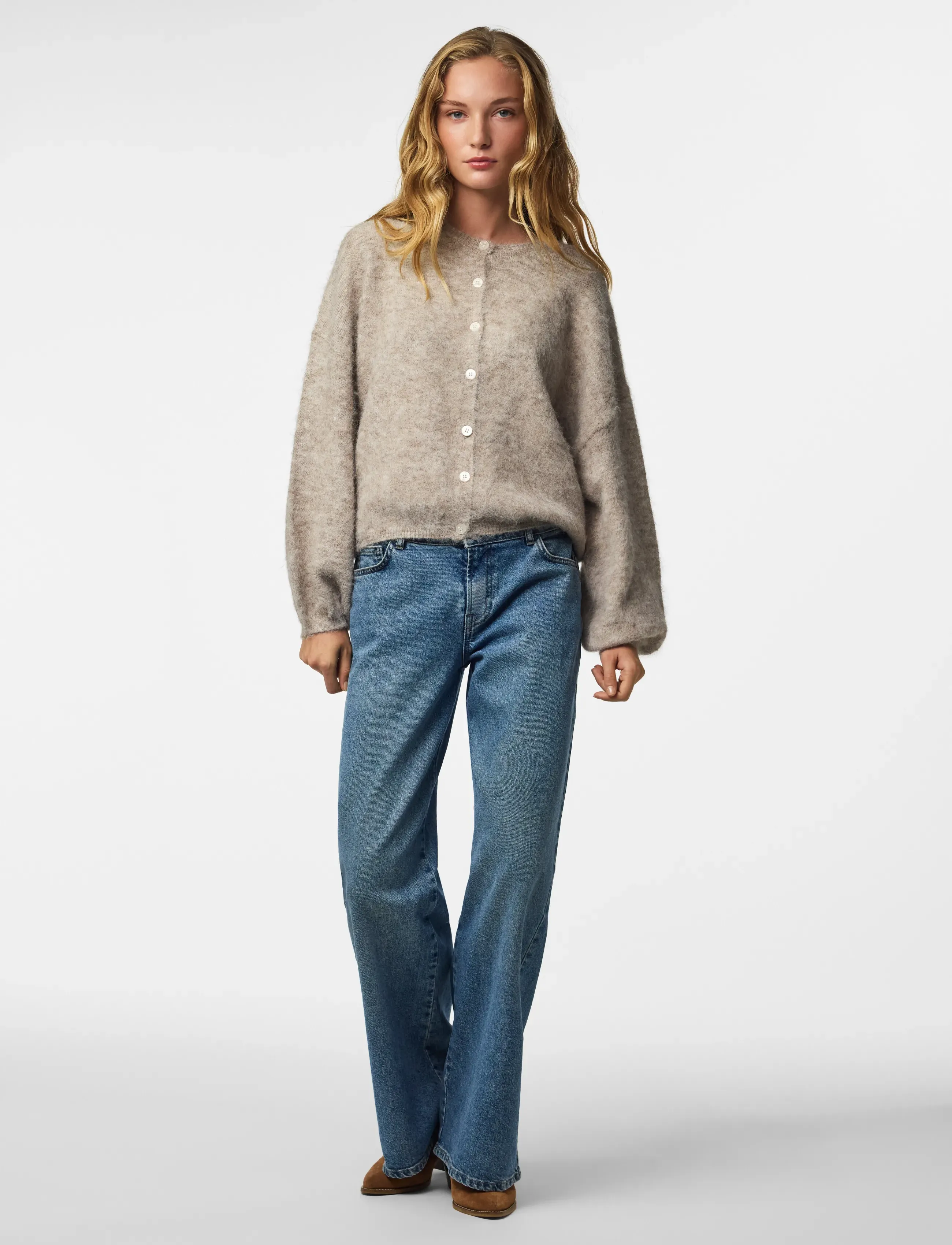 Pieces - PCALLIE LS O-NECK KNIT CARDIGAN MWA BC - koftor - greige - 3