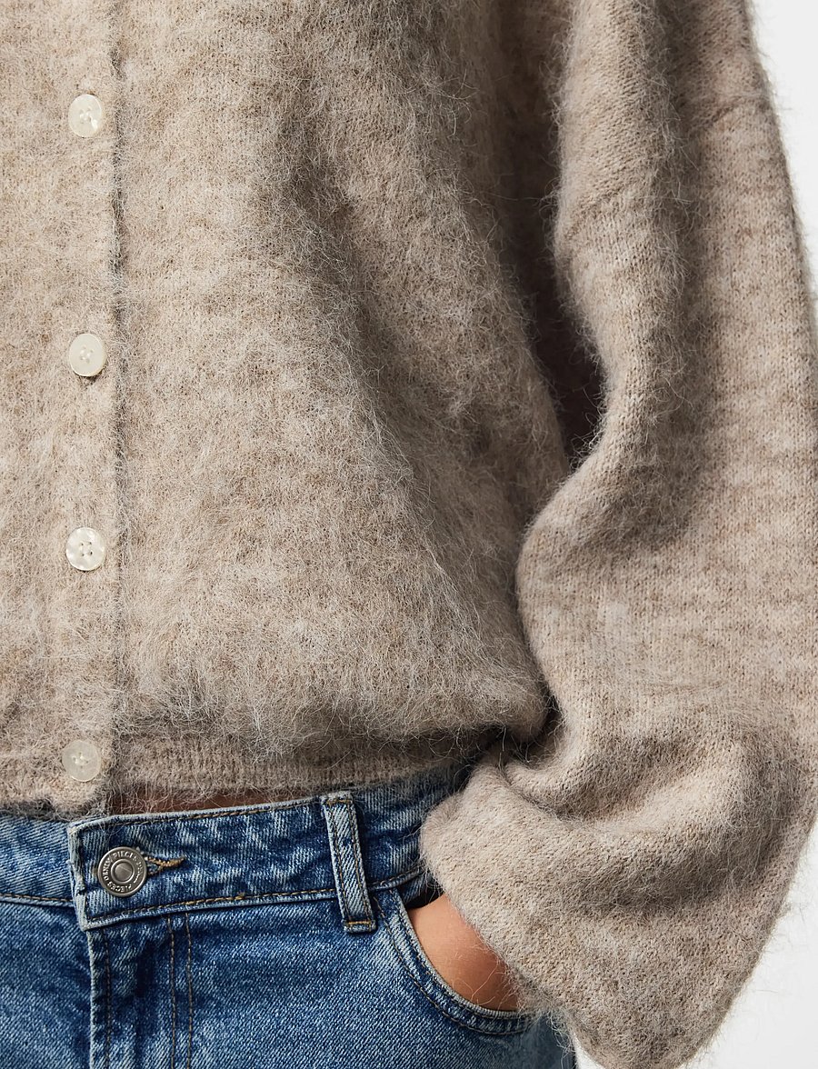 Pieces - PCALLIE LS O-NECK KNIT CARDIGAN MWA BC - koftor - greige - 4