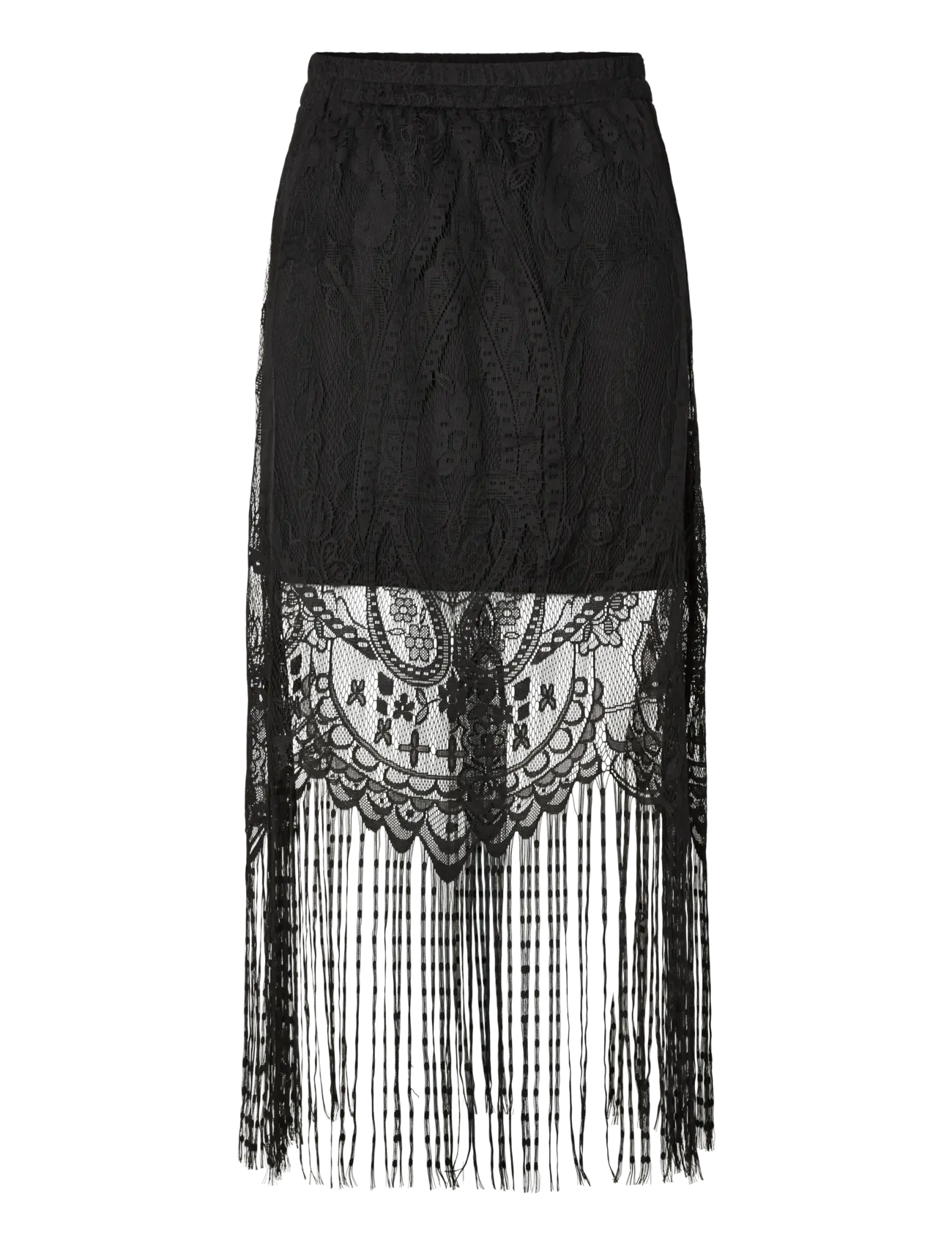 Pieces Pcclair Hw Ankle Lace Tassels Skirt Kca, Kvinder, Blonde Frynse Nederdel, Sort, Str: S