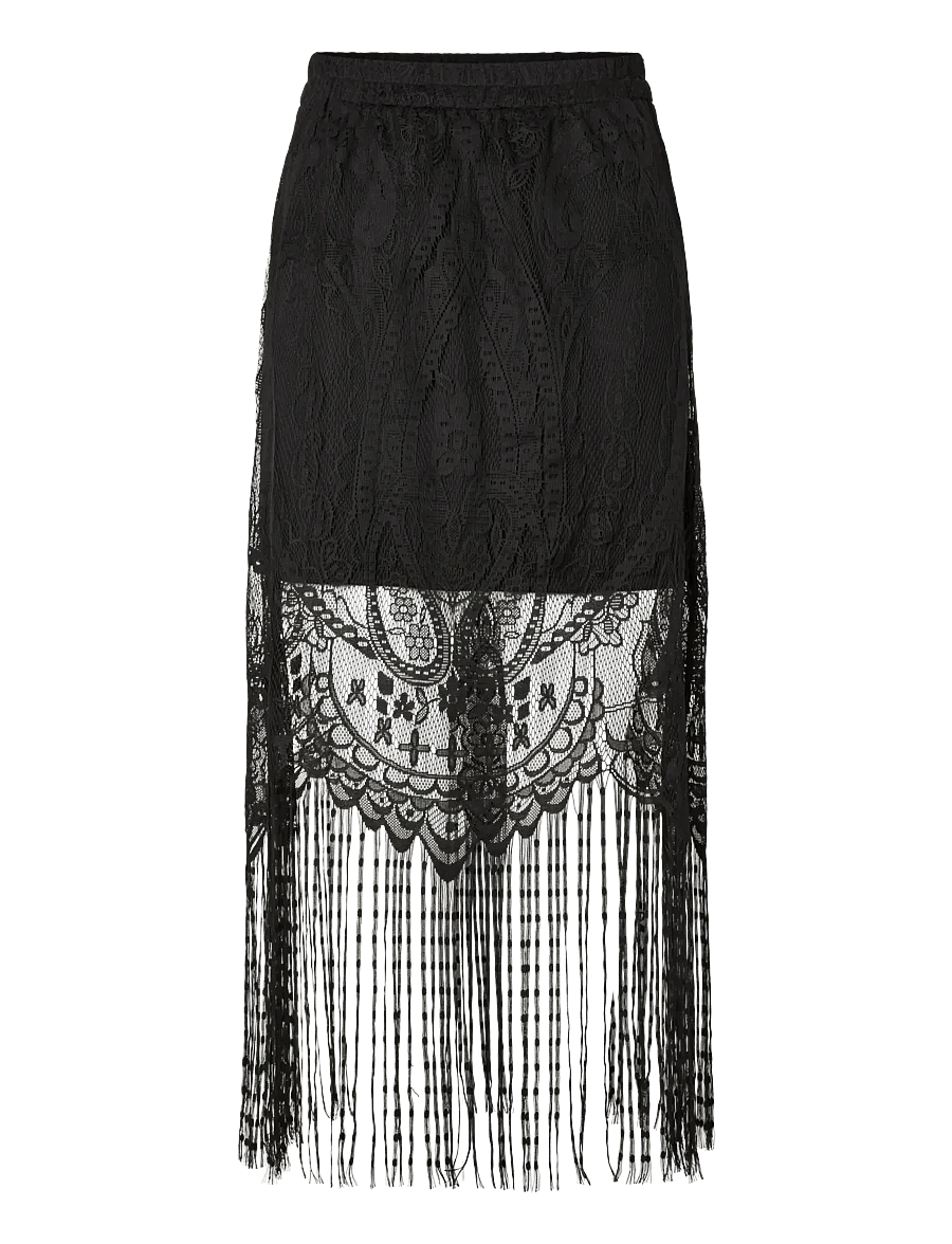Pieces - PCCLAIR HW ANKLE LACE TASSELS SKIRT KCA - maksiseelikud - black - 0