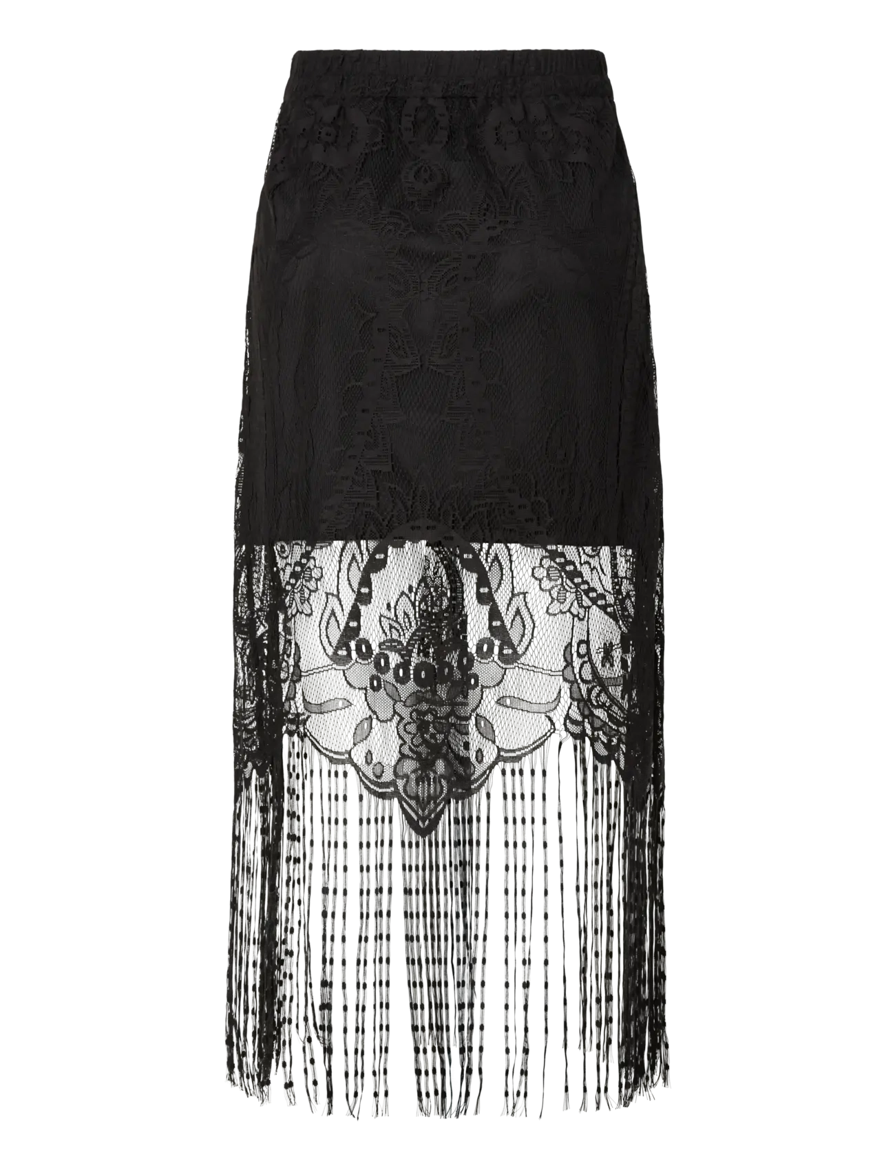 Pieces - PCCLAIR HW ANKLE LACE TASSELS SKIRT KCA - jupes longues - black - 1