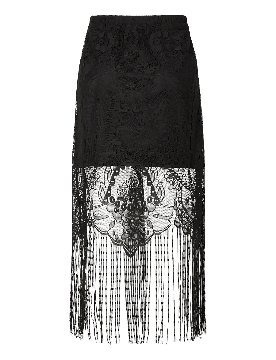 Pieces - PCCLAIR HW ANKLE LACE TASSELS SKIRT KCA - maksiseelikud - black - 1