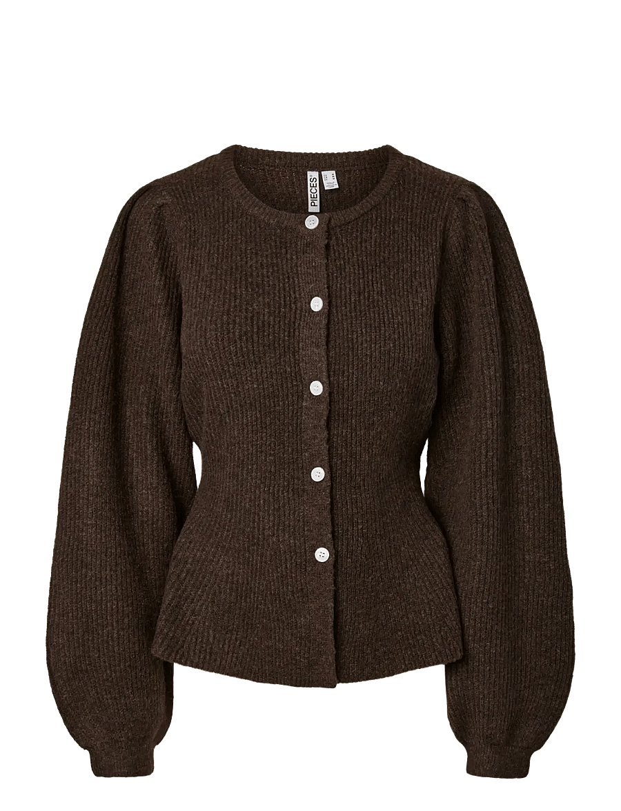 Pieces - PCSILLY LS PUFF KNIT CARDIGAN NOOS BC - cardigans - hot fudge - 1
