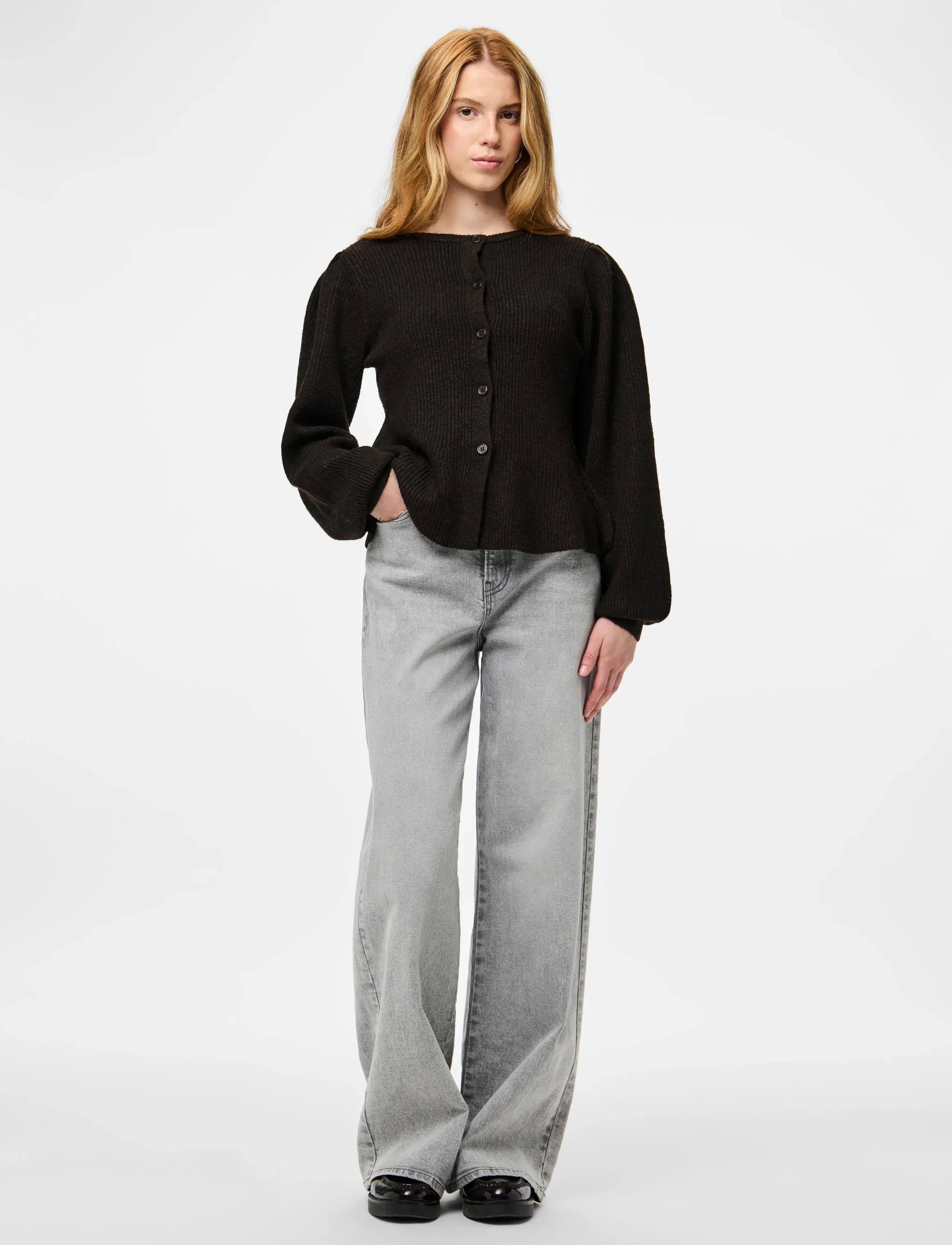 Pieces - PCSILLY LS PUFF KNIT CARDIGAN NOOS BC - kardiganid - hot fudge - 4