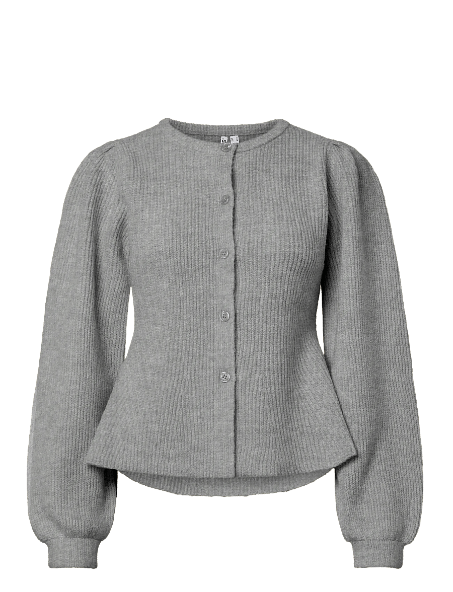 Pieces - PCSILLY LS PUFF KNIT CARDIGAN NOOS BC - cardigans - medium grey melange - 1