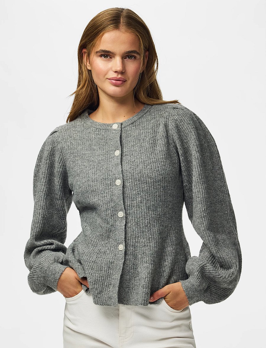 Pieces - PCSILLY LS PUFF KNIT CARDIGAN NOOS BC - cardigans - medium grey melange - 0