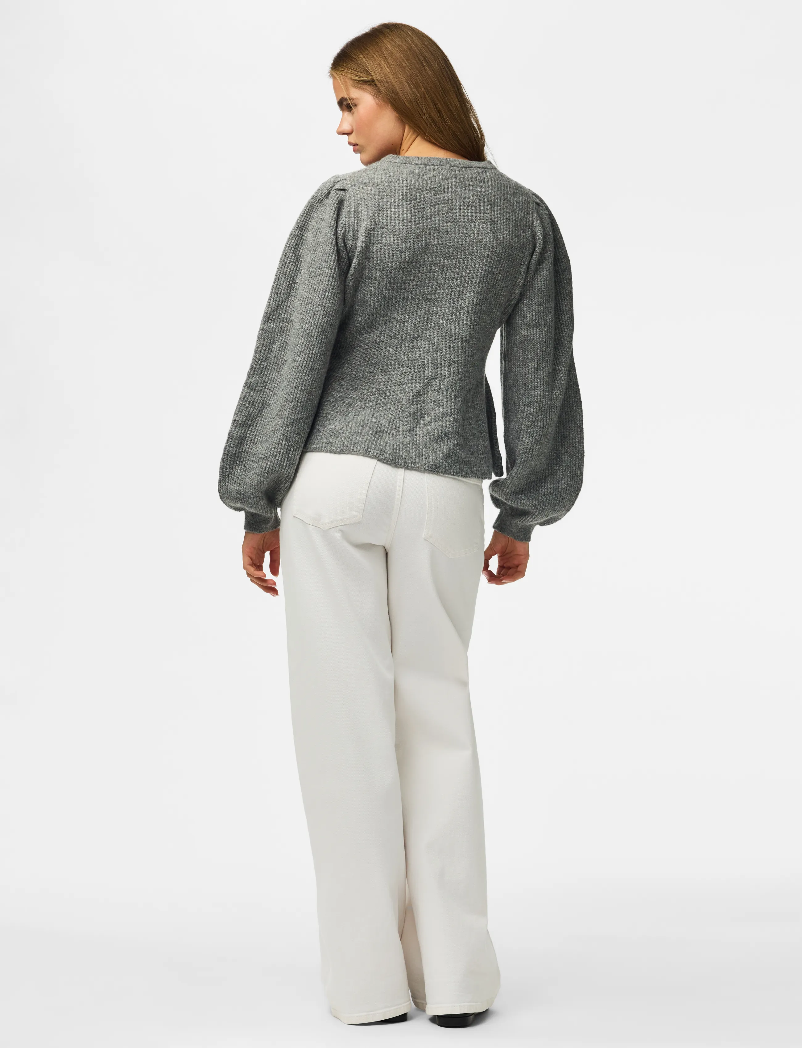 Pieces - PCSILLY LS PUFF KNIT CARDIGAN NOOS BC - koftor - medium grey melange - 3