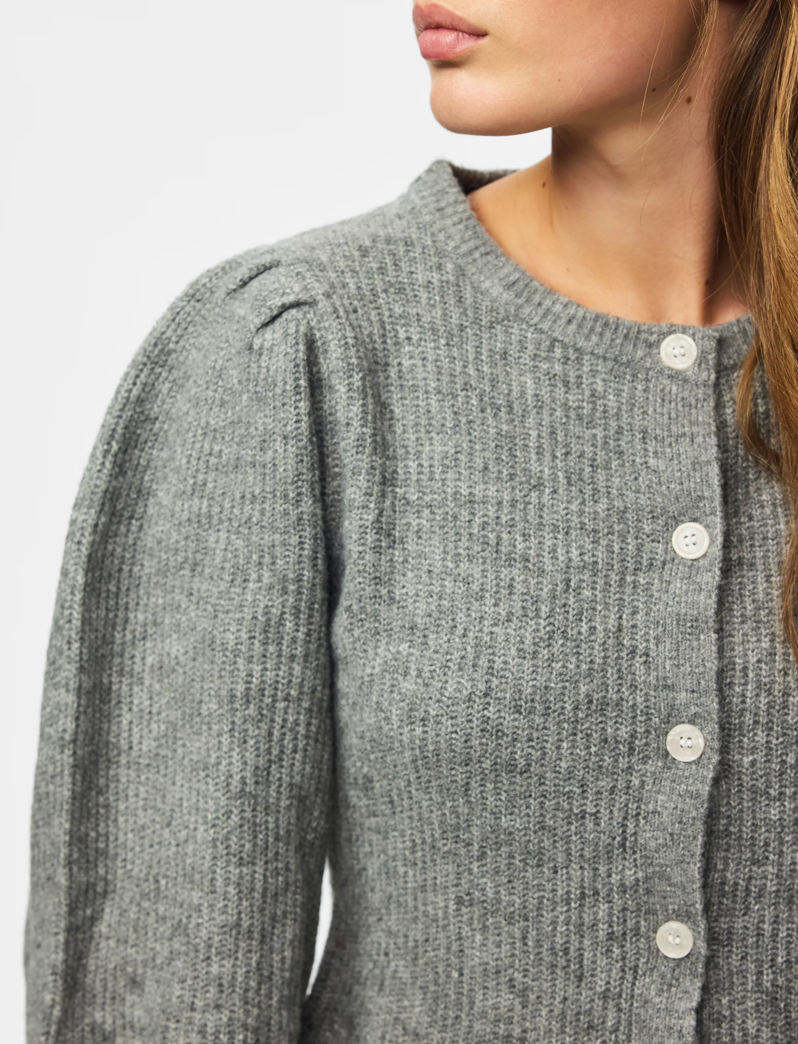 Pieces - PCSILLY LS PUFF KNIT CARDIGAN NOOS BC - koftor - medium grey melange - 5