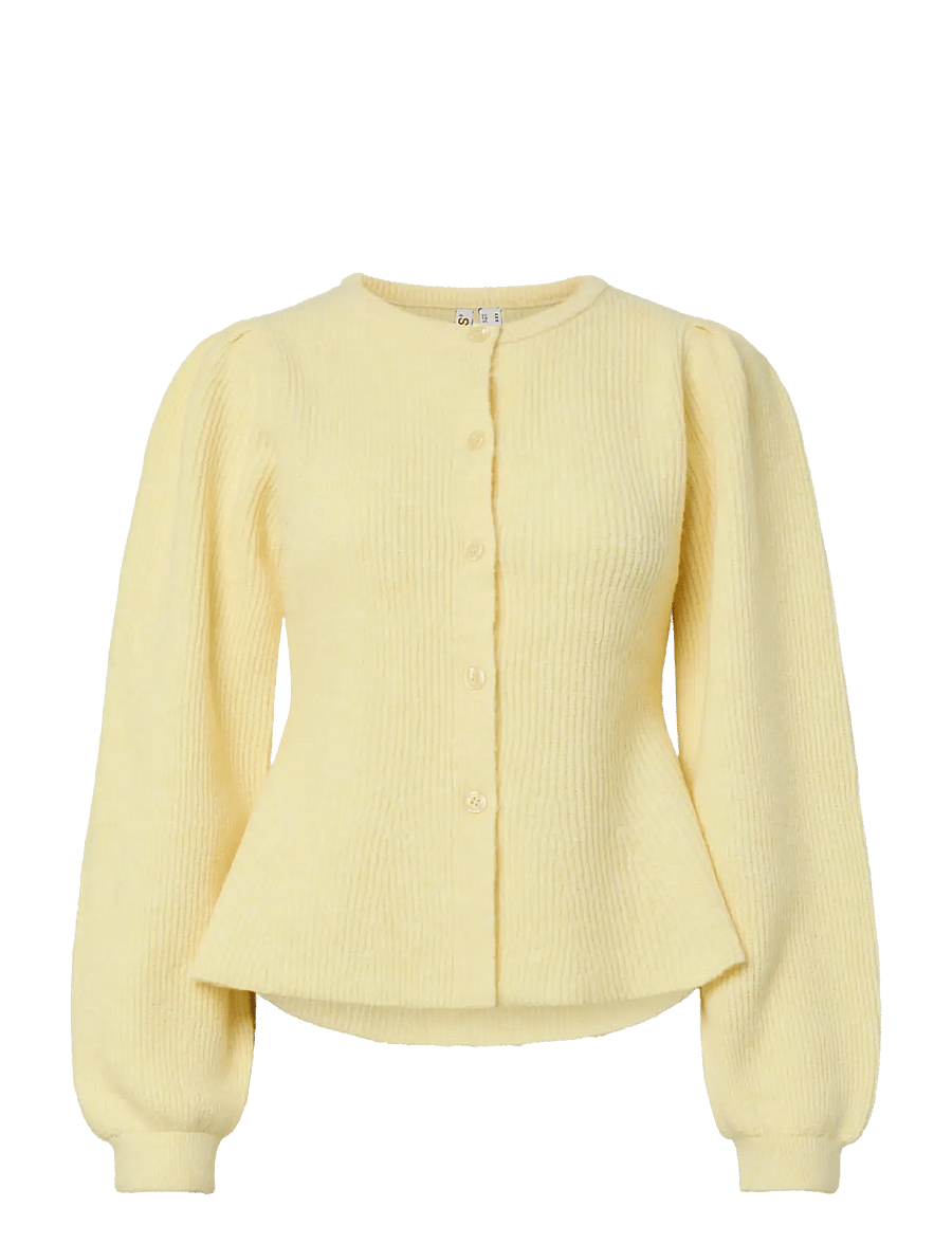 Pieces - PCSILLY LS PUFF KNIT CARDIGAN NOOS BC - kardiganid - pale banana - 1
