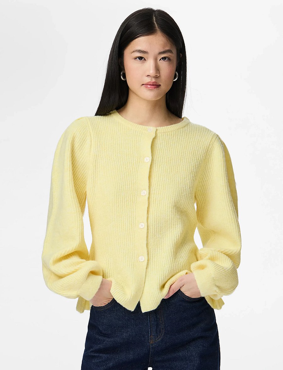 Pieces - PCSILLY LS PUFF KNIT CARDIGAN NOOS BC - kardiganid - pale banana - 0