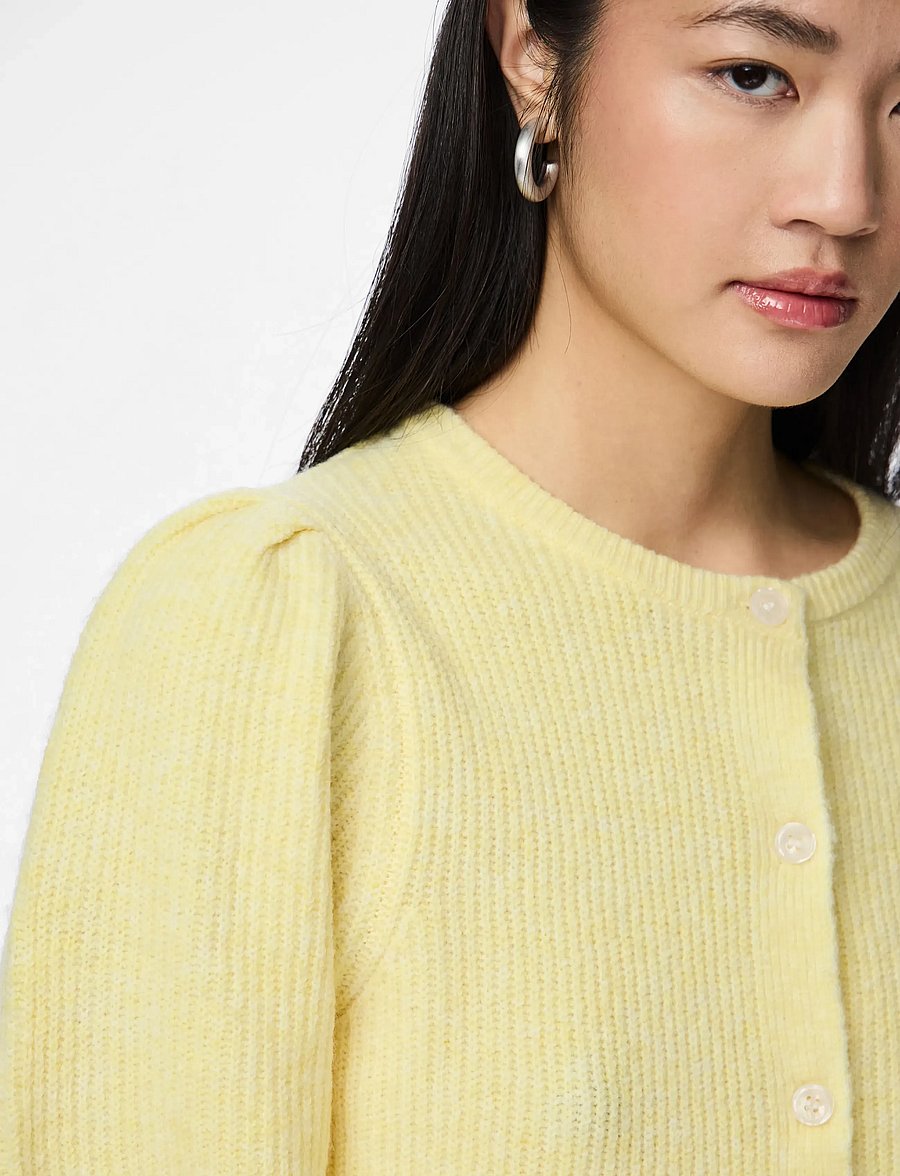 Pieces - PCSILLY LS PUFF KNIT CARDIGAN NOOS BC - kardiganid - pale banana - 5