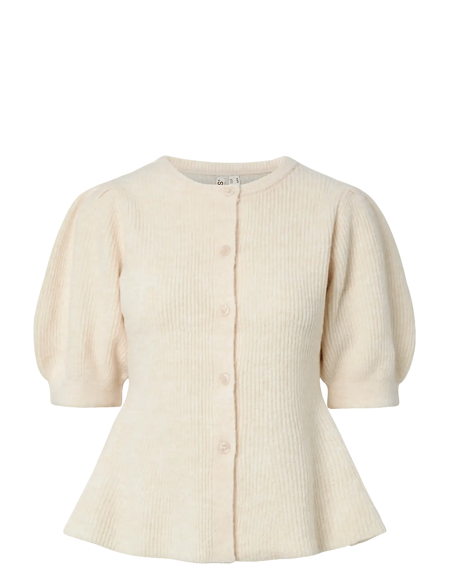 Pieces - PCSILLY SS PUFF KNIT CARDIGAN NOOS BC - strickjacken - birch - 1