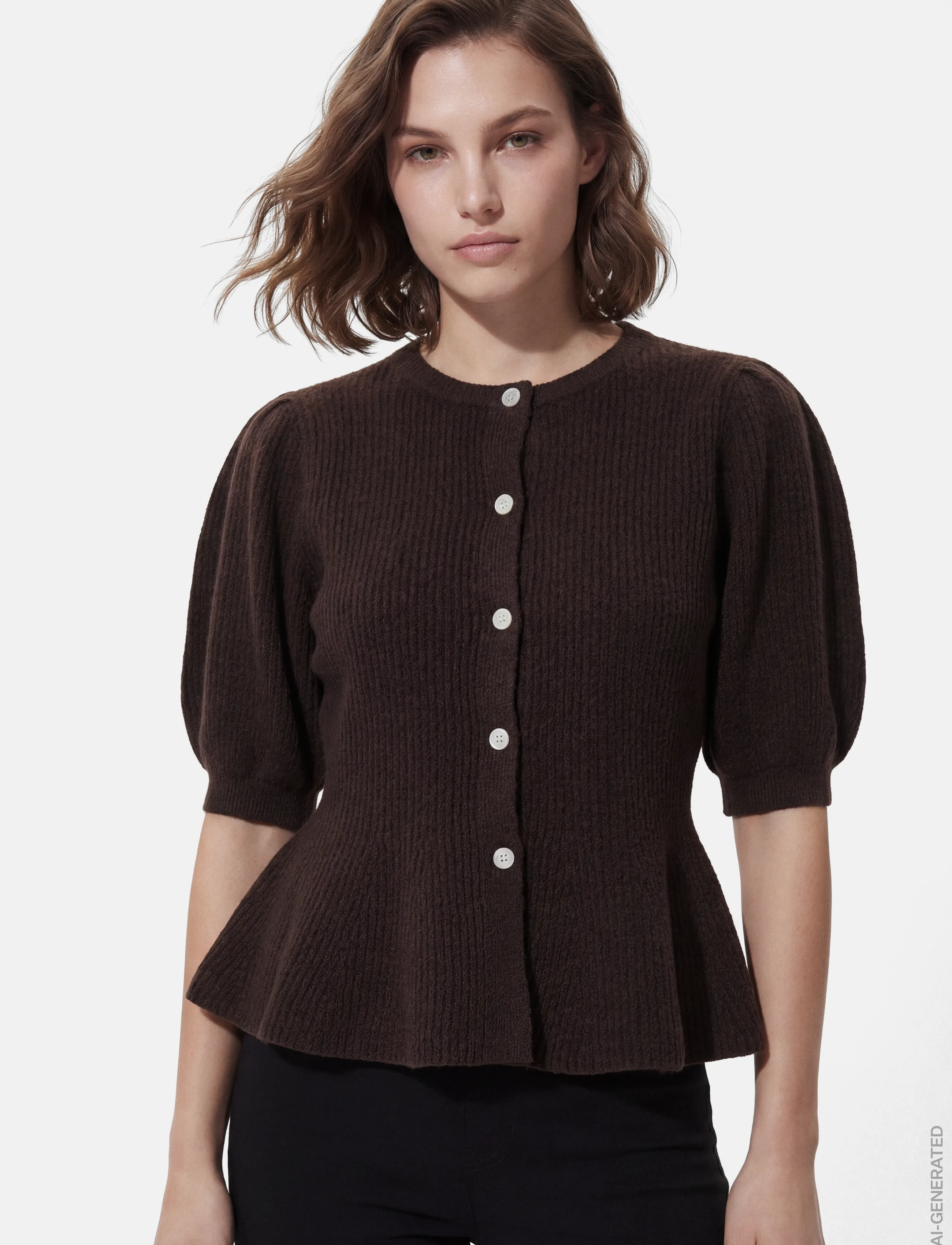 Pieces Pcsilly Ss Puff Knit Cardigan Noos Bc, M, Brown, Strik > Cardigans, Dame