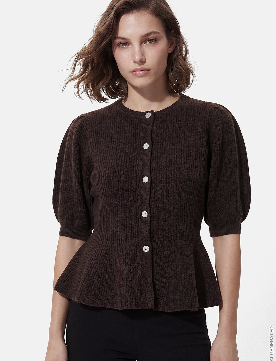 Pieces - PCSILLY SS PUFF KNIT CARDIGAN NOOS BC - koftor - hot fudge - 0