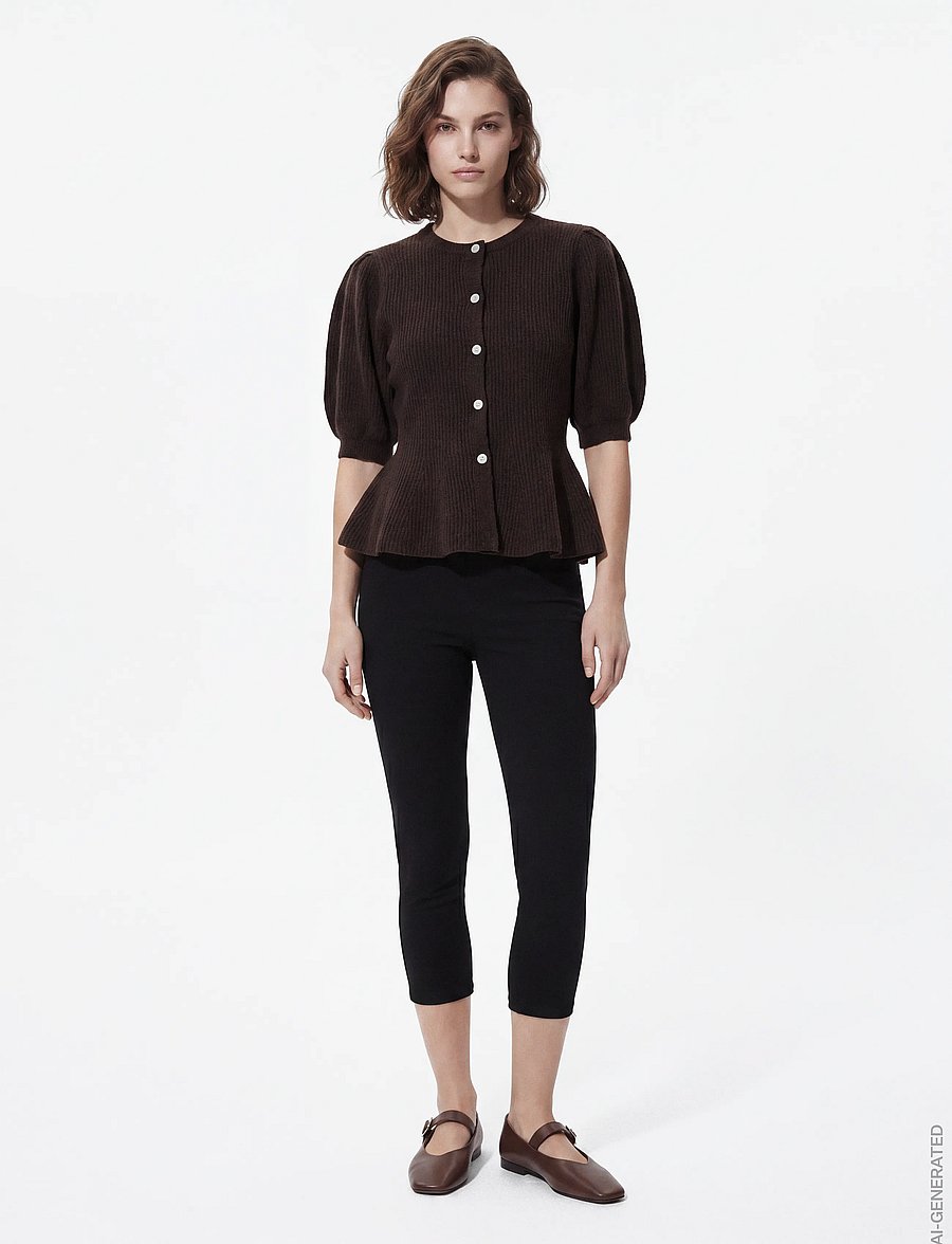 Pieces - PCSILLY SS PUFF KNIT CARDIGAN NOOS BC - koftor - hot fudge - 4