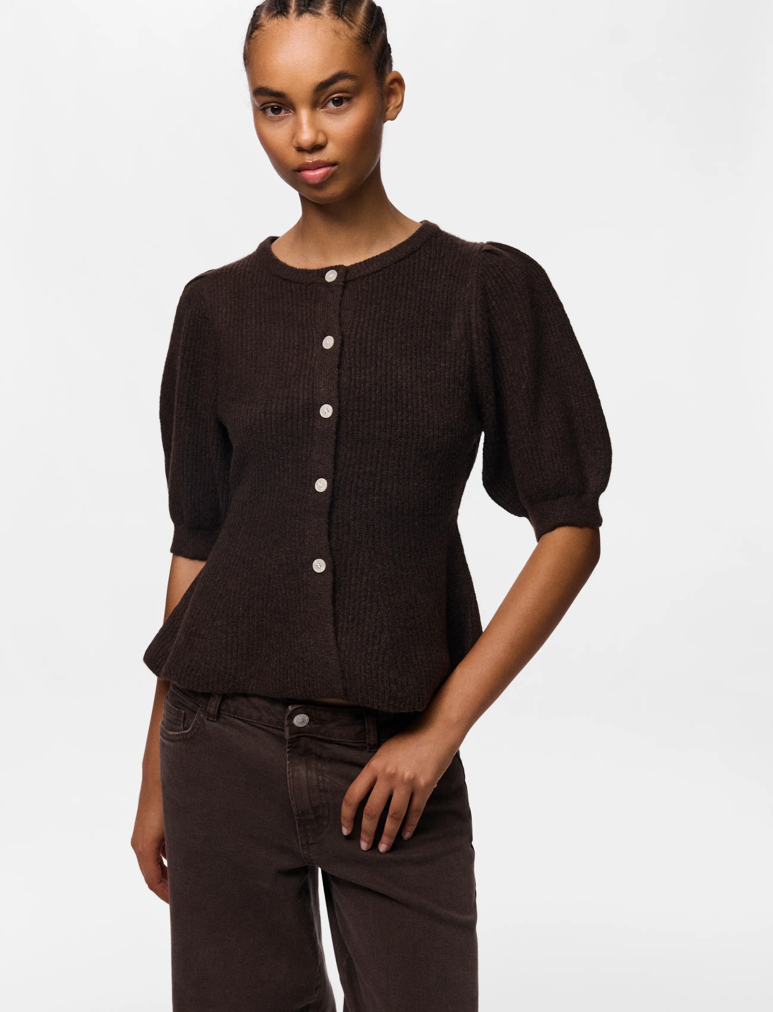 Pieces - PCSILLY SS PUFF KNIT CARDIGAN NOOS BC - herbstliche kleidung - hot fudge - 4
