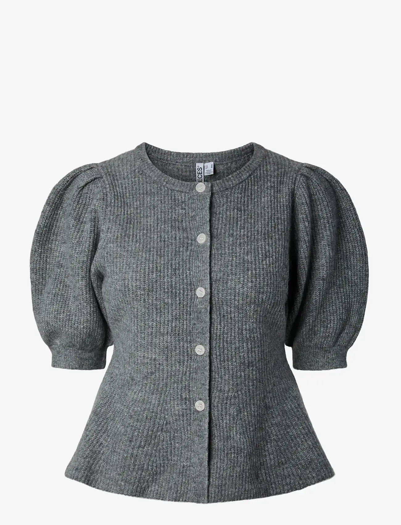 Pieces - PCSILLY SS PUFF KNIT CARDIGAN NOOS BC - cardigans - medium grey melange - 1
