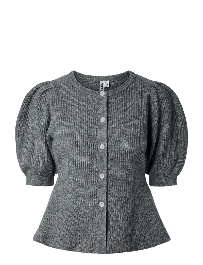 Pieces - PCSILLY SS PUFF KNIT CARDIGAN NOOS BC - cardigans - medium grey melange - 1