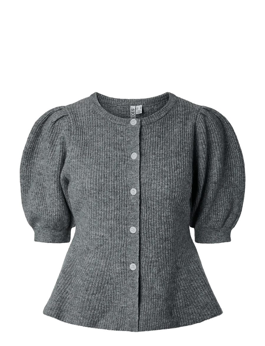Pieces - PCSILLY SS PUFF KNIT CARDIGAN NOOS BC - strickjacken - medium grey melange - 1