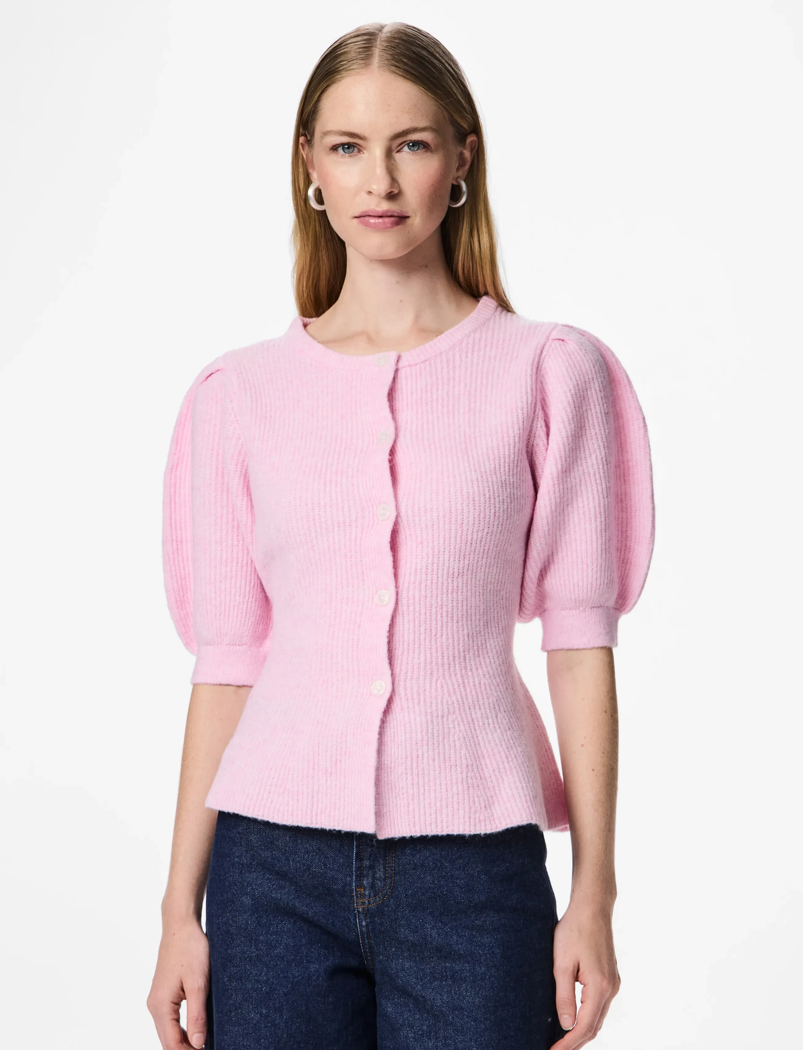 Pieces PCSILLY SS PUFF KNIT CARDIGAN NOOS BC - Pieces - ROSEATE SPOONBILL / pink/rose