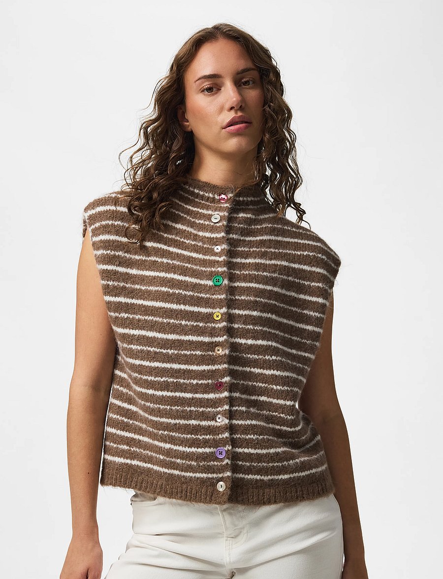 Pieces - PCASIRA SL BUTTON KNIT VEST BC - strikveste - coffee quartz - 0
