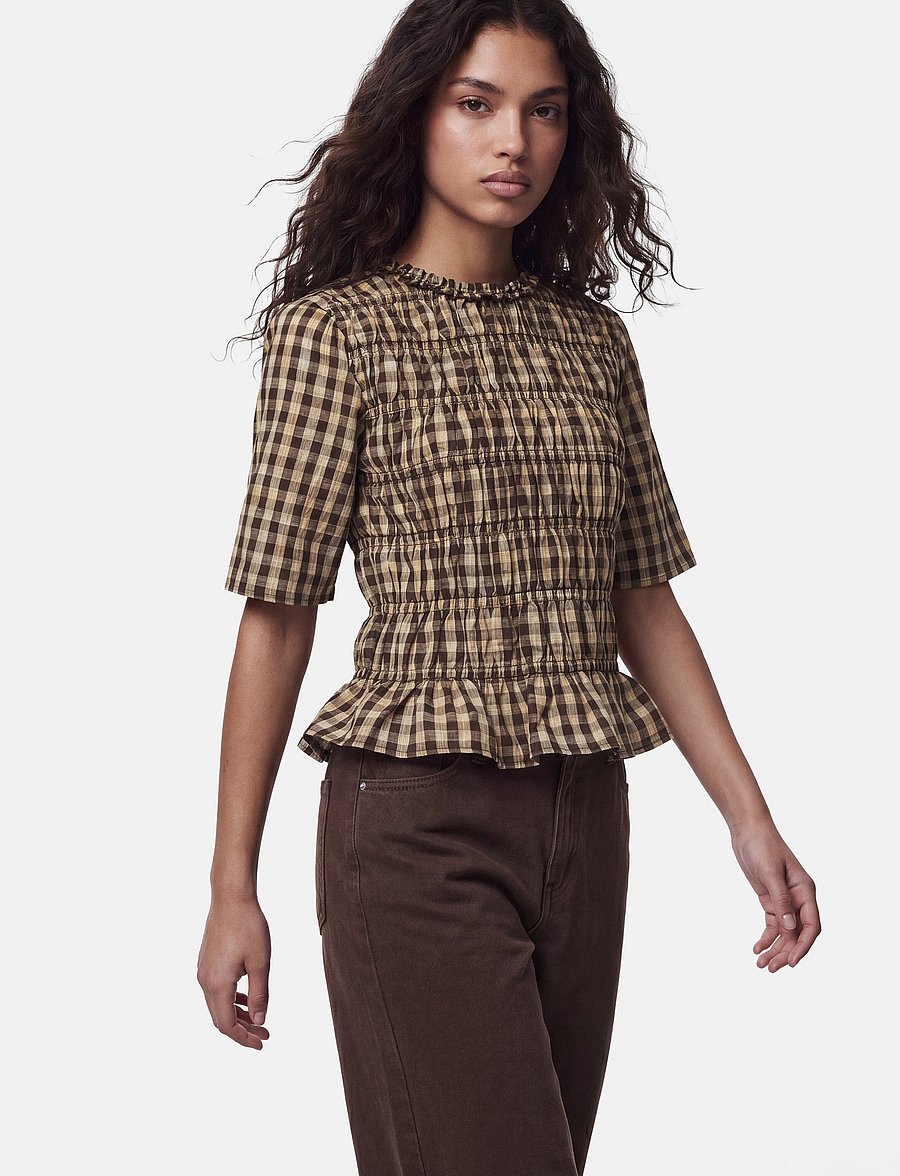 Pieces - PCADALAIDE 2/4 SMOCK TOP WVN - kortärmade blusar - crocodile - 0