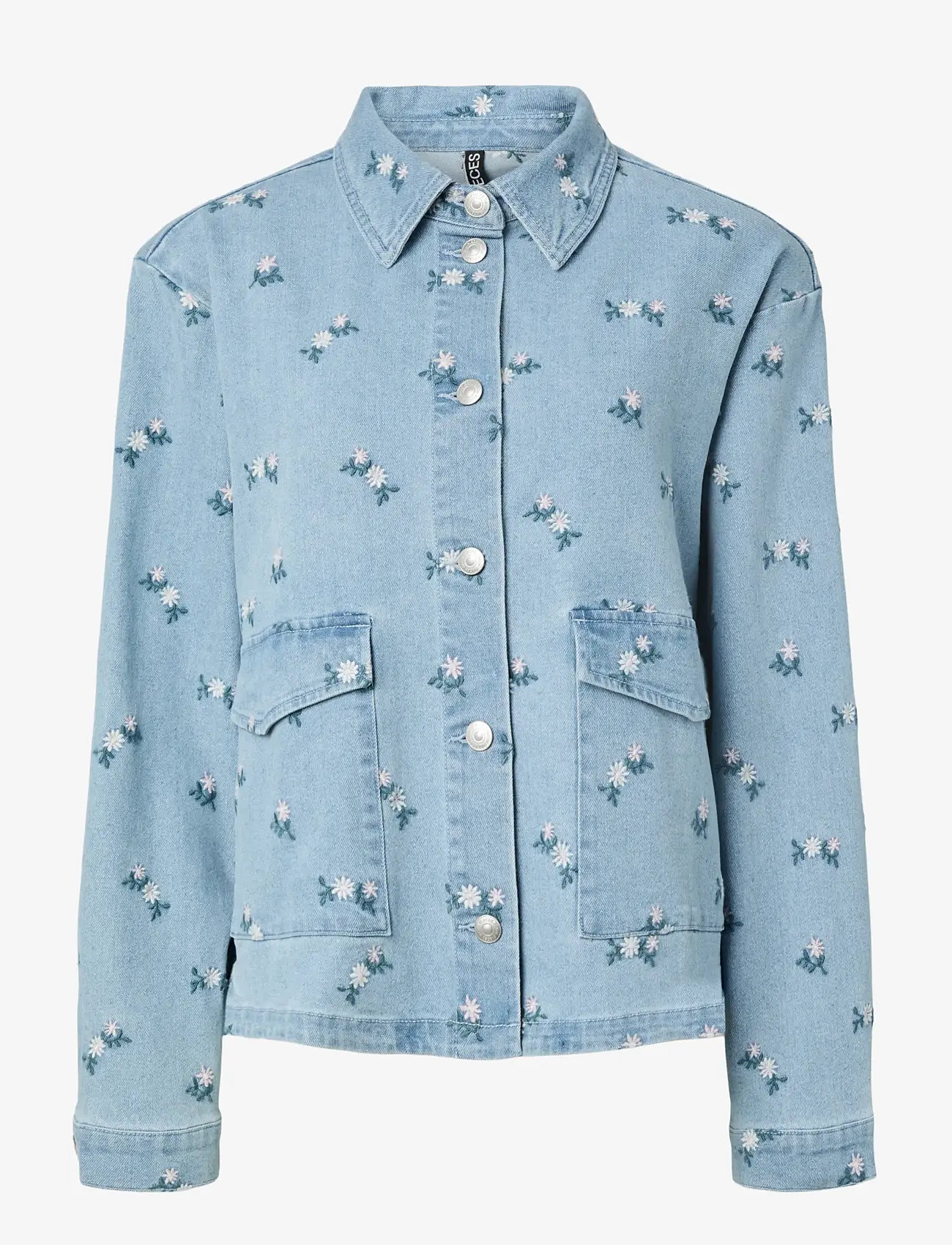 Pieces - PCFLORA LS DENIM EMB SHIRT NOOS - jeanshemden - light blue denim - 1