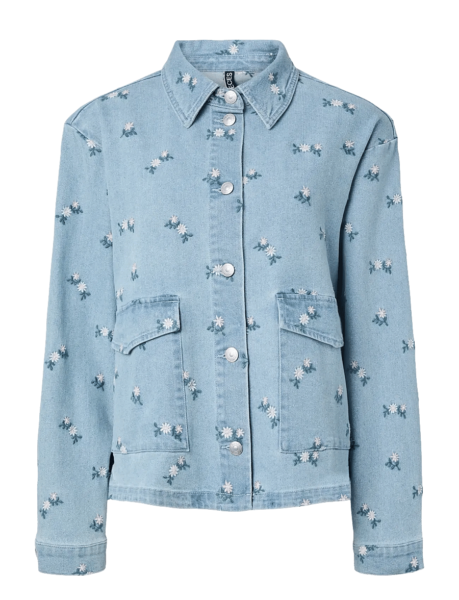 Pieces - PCFLORA LS DENIM EMB SHIRT NOOS - jeansskjortor - light blue denim - 1