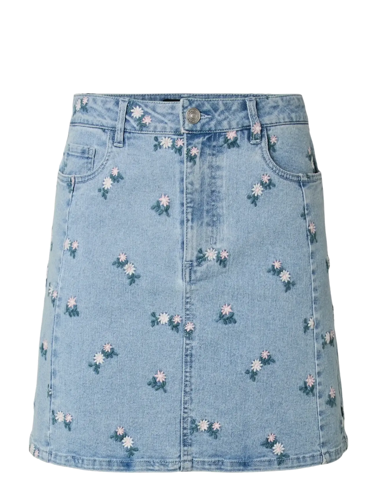 Pieces - PCFLORA HW SHORT DENIM EMB SKIRT NOOS - jeansröcke - light blue denim - 1