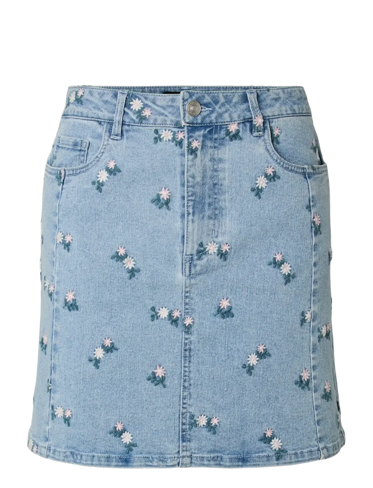 Pieces PCFLORA HW SHORT DENIM EMB SKIRT NOOS - Tøj - LIGHT BLUE DENIM / blue
