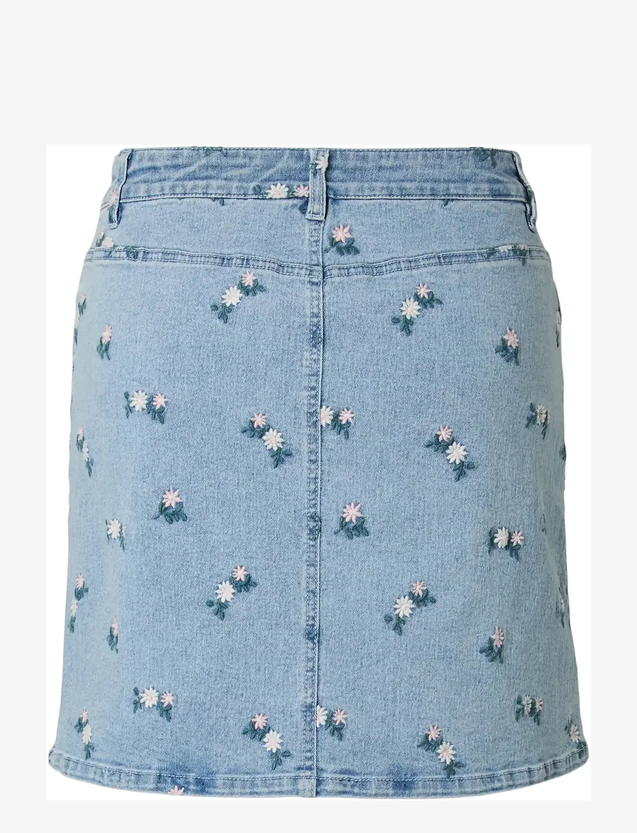 Pieces - PCFLORA HW SHORT DENIM EMB SKIRT NOOS - denimnederdele - light blue denim - 2